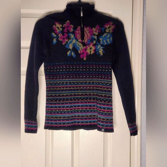 Neve M Black Mlticlrd Lngslvs 100% WOOL Knitted 1/4 Zip Women Sweater Pullover - Picture 1 of 11